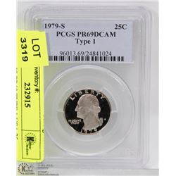 1979-S PCGS PR69 TYPE 1 USA 25 CENT COIN.