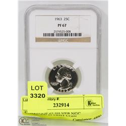 1963 PROOF 67 SILVER NGC CERTIFIED 25 CENT COIN