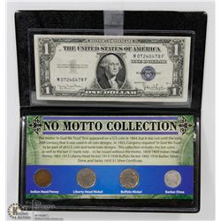 USA 1935 DOLLAR BILL AND 4 COIN SET - NO MOTTO