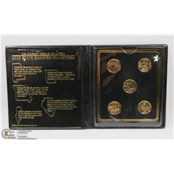 24KT GOLD PLATED SET OF 5 STATEHOOD QUARTERS.