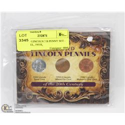 STORIED LINCOLN 3 B PENNY SET - 1943 STEEL, 1955S,