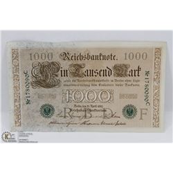 GERMAN UNCIRCULATED 1000 MARK 1910 BANK NOTE.
