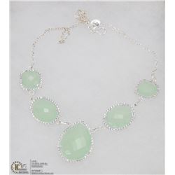 #11-GREEN CHALCEDONY & CZ  GEMSTONE NECKLACE