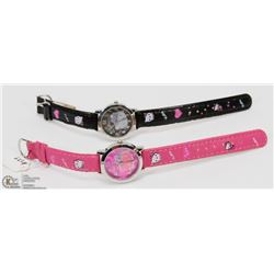 7) 2 NEW  HELLO KITTY WATCHES,RED AND BLACK STRAPS