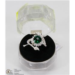 #3-CHROME DIOPSIDE, WHITE TOPAZ GEMSTONE  RING