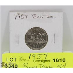1957 CANADIAN BUGTAIL 5CENT PIECE