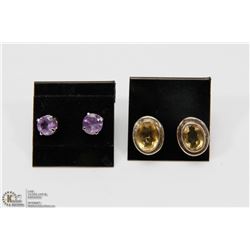 2 PAIRS OF STERLING EARRINGS - CITRINE & AMETHYST