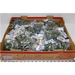 BOX OF NEW PLASTIC TOY SOLDIERS AND TANKS.