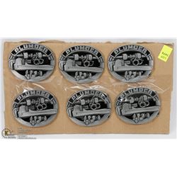 LOT OF 6 "PLUMBER" BELT BUCKLES