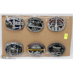 LOT OF 6 TRADES THEME BELT BUCKLES