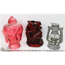 HOUSE LOT WITH BUDDHA GLASS HEAD, LANTERN &