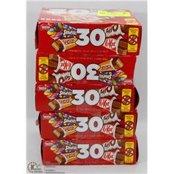 5 BOXES OF 30 ASSORTED MINI BARS.