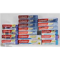 LARGE BAG OF ASSORTED COLGATE TOOTHPASTES.