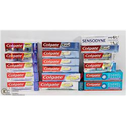 LARGE BAG OF ASSORTED COLGATE TOOTHPASTES.