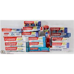 LARGE BAG OF ASSORTED COLGATE TOOTHPASTES.