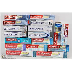LARGE BAG OF ASSORTED COLGATE TOOTHPASTES.