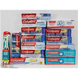 LARGE BAG OF ASSORTED COLGATE TOOTHPASTES.