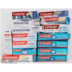 LARGE BAG OF ASSORTED COLGATE TOOTHPASTES.