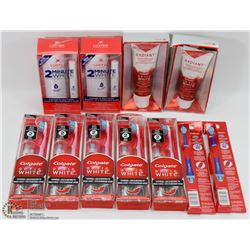 BAG OF ASSORTED TOOTHBRUSHES & WHITENING KITS.