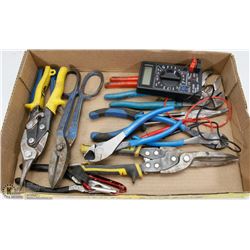 ESTATE BOX OF TOOLS- CHANNEL LOCKS, PLIERS, SNIPS