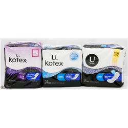 3 ASSORTED PACKS OF KOTEX SECURITY MAXI PADS