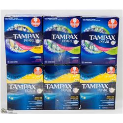 6 BOXES OF ASSORTED TAMPAX PEARL TAMPONS