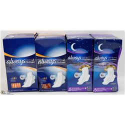 4 BOXES OF ASSORTED ALWAYS INFINITY FLEX FOAM PADS