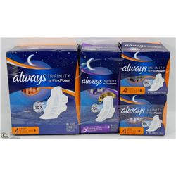 3 BOXES OF ASSORTED ALWAYS INFINITY FLEX FOAM PADS