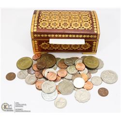 UKRAINIAN WOODEN BOX OF OLD COINS