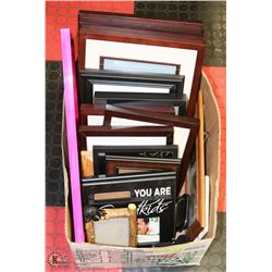 BOX FULL OF WOOD FRAMED PICTURE FRAMES