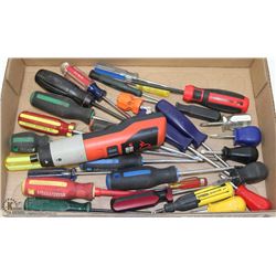 BOX OF SCREWDRIVERS W/ A BLACK & DECKER CORDLESS