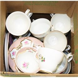 BOX OF ESTATE CHINA CUPS & SAUCERS