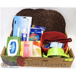 LARGE FLAT OF NEW & USED KITCHEN ITEMS & CLEANING