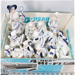 10PC BLUE & WHITE FIGURINES.