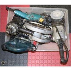 LOT OF POWER TOOLS INCL 2 GRINDERS, HD DRILL,