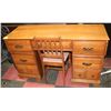 WOOD DESK AND CHAIR , DESK HAS 7 DRAWERS