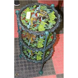 TIERED HEAVY CAST IRON DECORATIVE STAND.