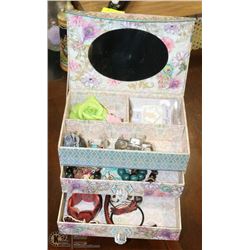 LARGE PEACOCK JEWELLERY BOX WITH CONTENTS