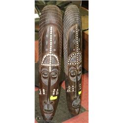SET OF 2 WOOD WALL-MOUNT CARVED MASKS