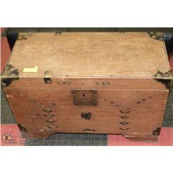 WOOD TRUNK WITH IRON HANDLES
