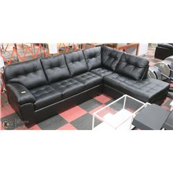 NEW BLACK LEATHERETTE CHAISE SECTIONAL