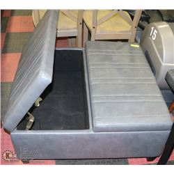 GREY LEATHERETTE LIFT TOP STORAGE OTTOMAN
