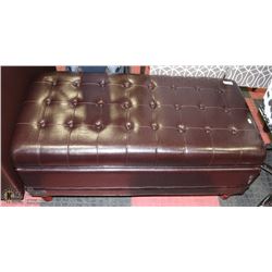 BROWN LEATHERETTE STORAGE OTTOMAN
