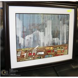 LARGE FRAMED MATTED CITY LANDSCAPE PRINT.