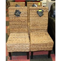GROUP OF 4 WOOD AND WICKER SIDECHAIRS
