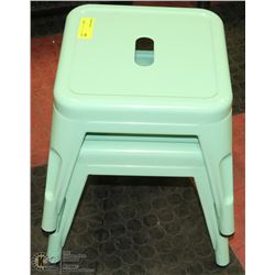 PAIR OF GREEN STACKABLE METAL STEP STOOLS