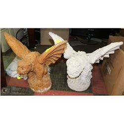 PAIR OF HEAVY CEMENT GARGOYLE YARD STATUES -