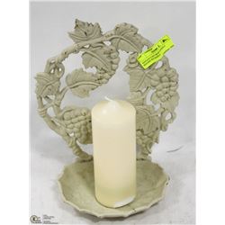 VINTAGE CAST IRON CANDLE HOLDER W/CANDLE -