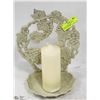 Image 1 : VINTAGE CAST IRON CANDLE HOLDER W/CANDLE -