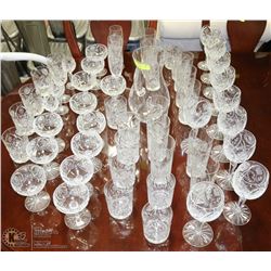 LARGE LOT OF 50+ ESTATE ETCHED CRYSTAL GLASSES AND